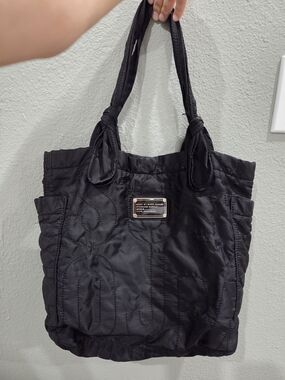 Marc by Marc Jacobs Black Quilted Nylon Tote with Knotted Handles and Logo Patch